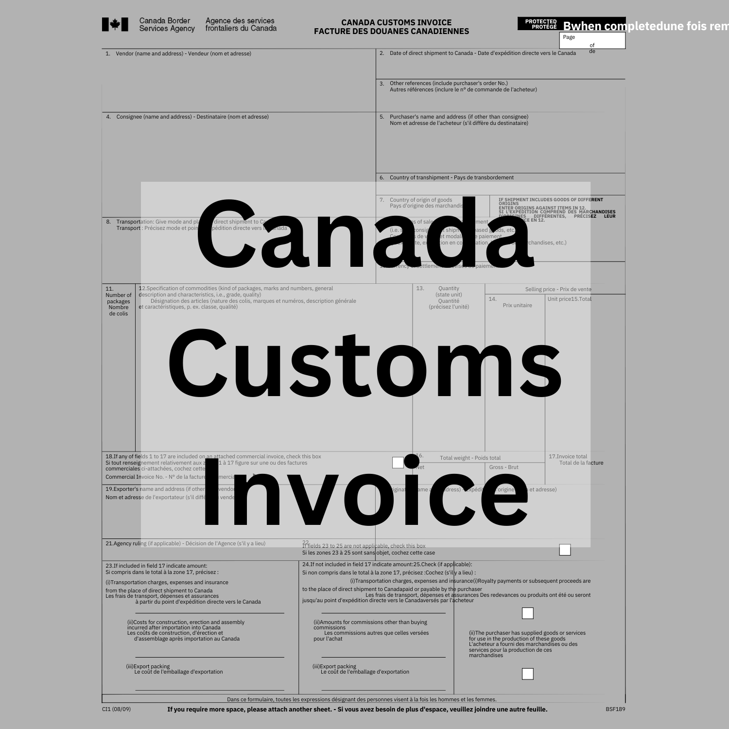 Canada Customs Invoice